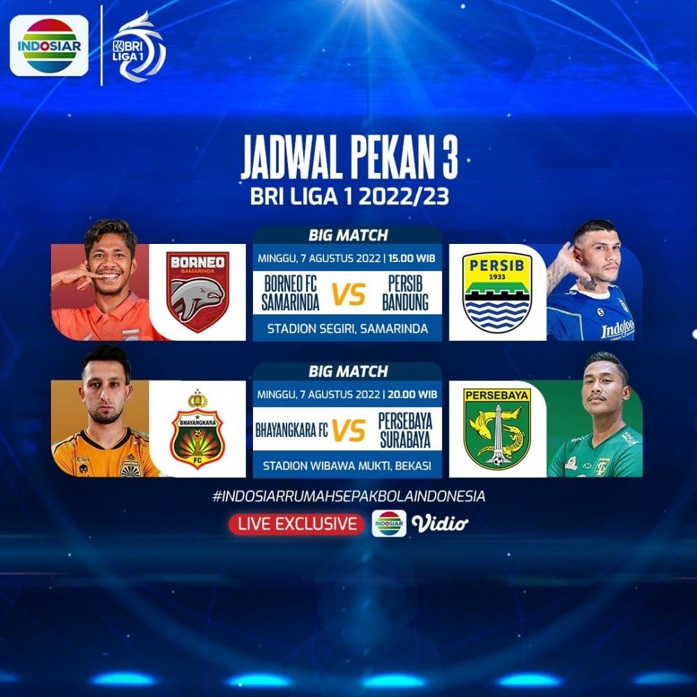 Link streaming liga, Persib vs Borneo Fc dan Bayangkara Fc vs Persebaya